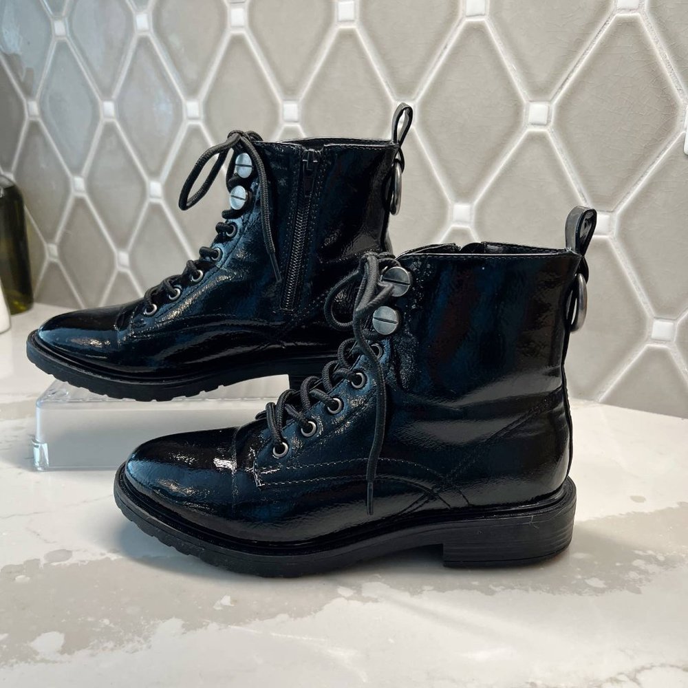 EUC True Craft Zadie Combat Boots; Black Patent; Chunky; Size 7